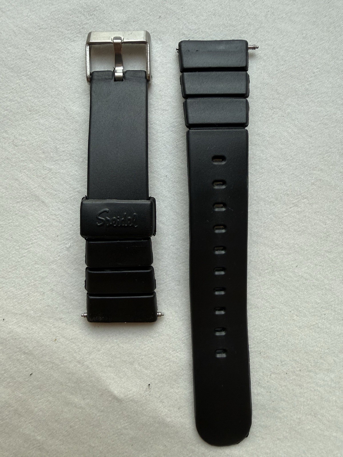 Vintage Speidel 825-20MM Black Rubber Watch Band Strap Stainless Steel Buckle