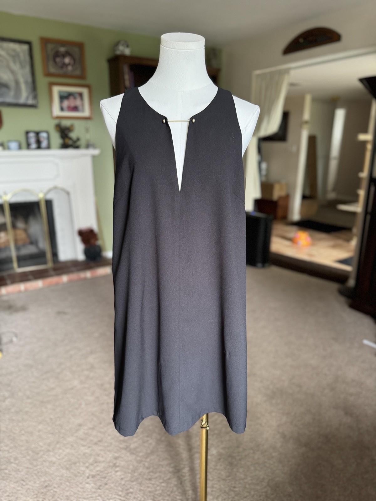 Lulus Black Swing Shift Mini Dress Medium Gold Bar Keyhole Sleeveless NWT