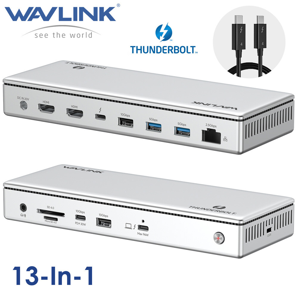 WAVLINK Multi TB4/5 Laptop Docking Station Thunderbolt 5 Dock Dual HDMI DP 140W WAVLINK Multi TB4/5 Laptop Docking Station Thunderbolt 5 Dock Dual HDMI DP 140W