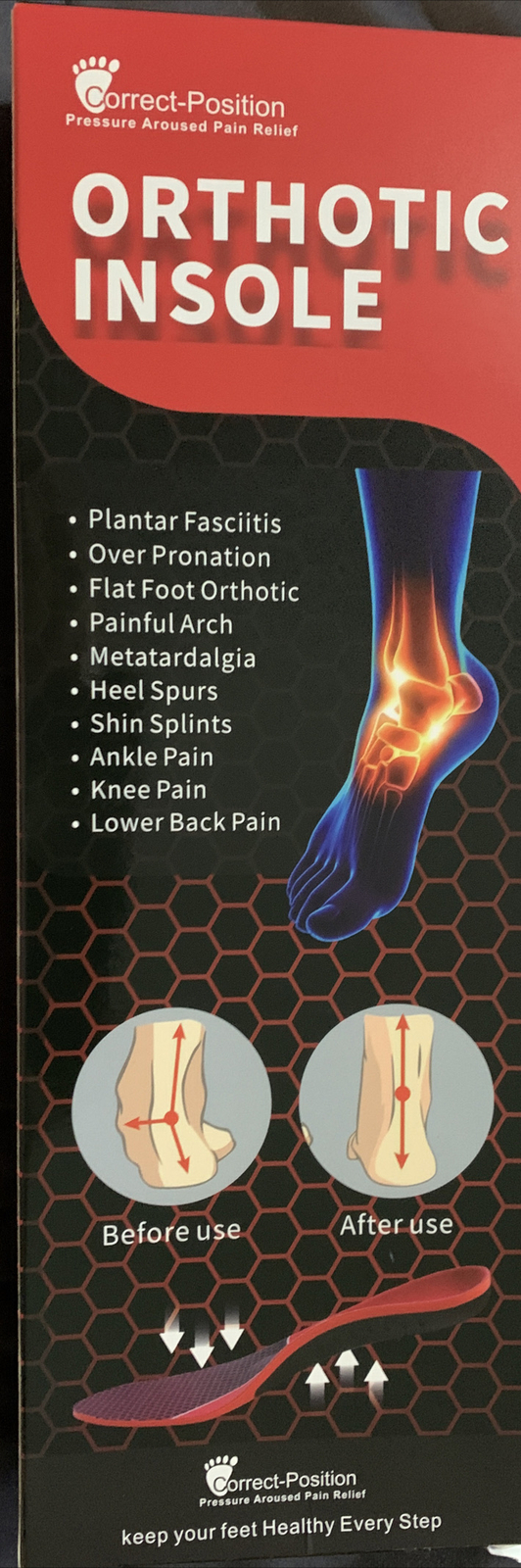 Correct-position Orthotic ] Support Plantar Fasciitis Insoles Size M