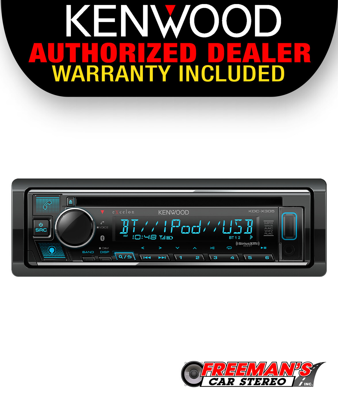 Kenwood Excelon KDC-X305 1-DIN CD Receiver | Bluetooth, Alexa & SiriusXM Ready