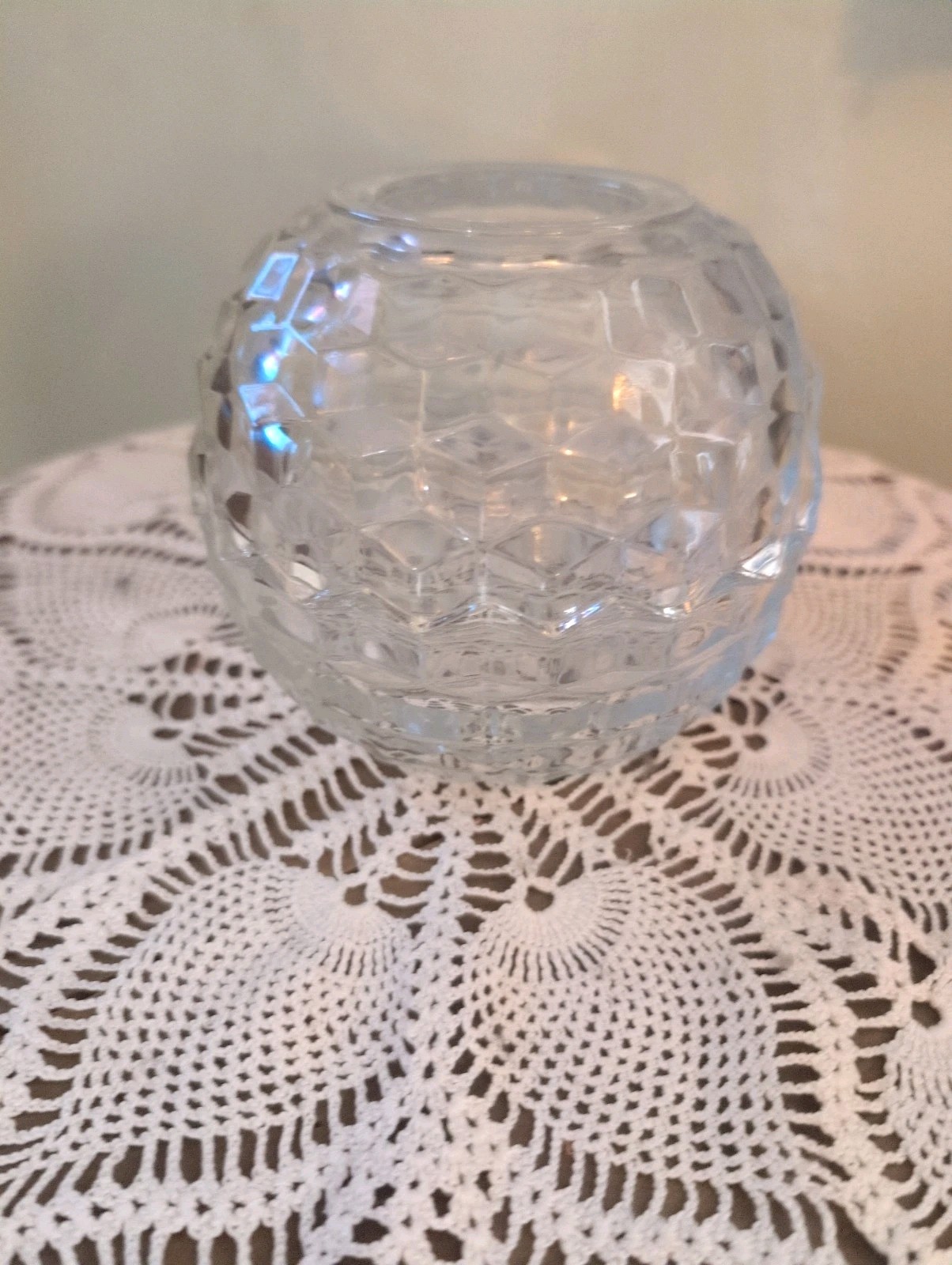 Vtg Homco Fostoria American Cubist Clear Glass Round Fairy Lamp Candle Holder Vtg Homco Fostoria American Cubist Clear Glass Round Fairy Lamp Candle Holder