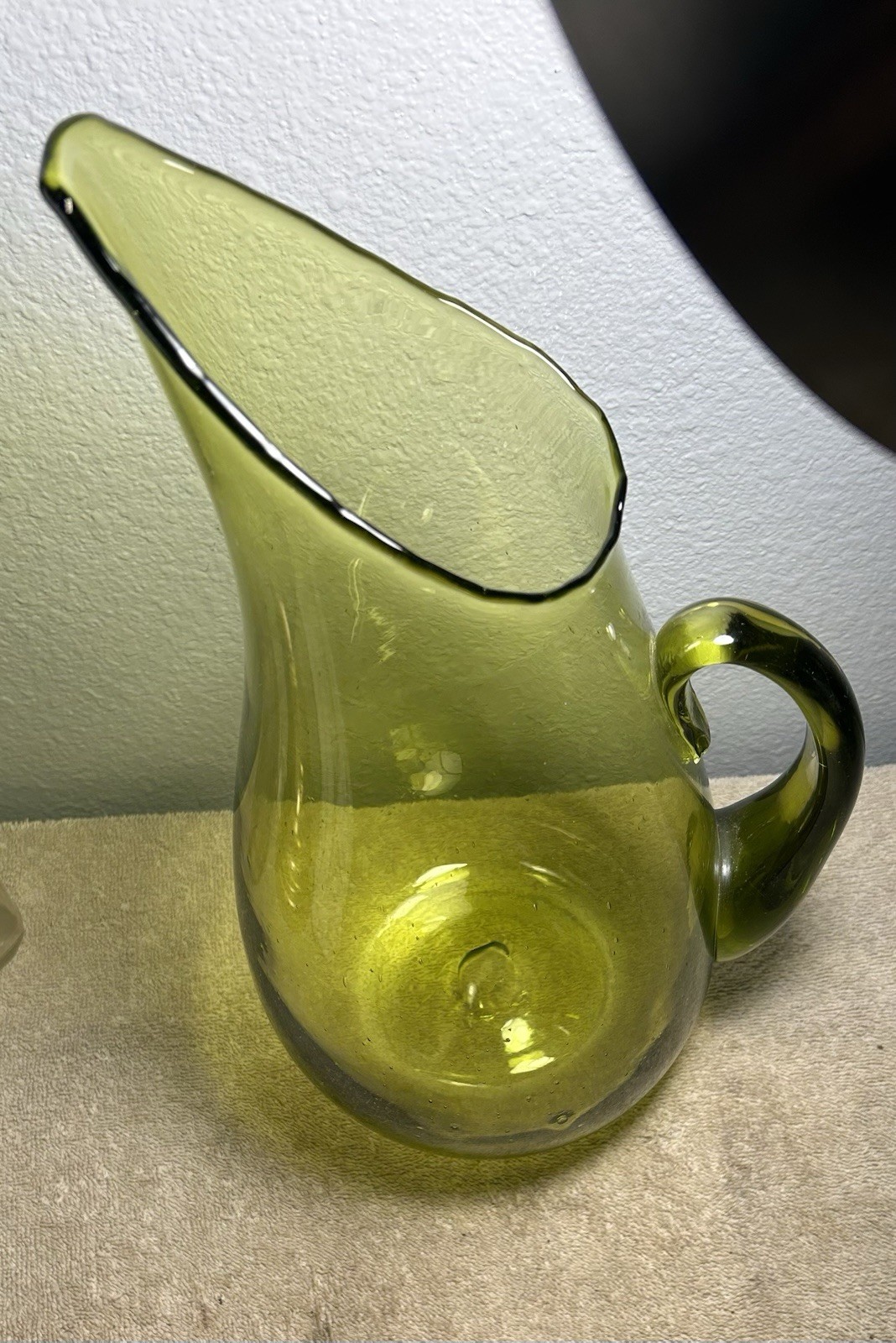 Blenko 939 Chartreuse Green Glass Pitcher Winslow Anderson MCM Hand Blown 14\