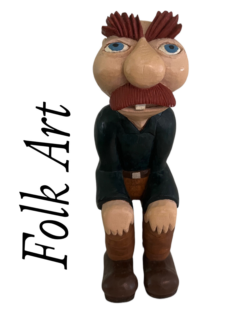 Vintage Hand Carved Folk Art Rare Male   Wooden Figurine