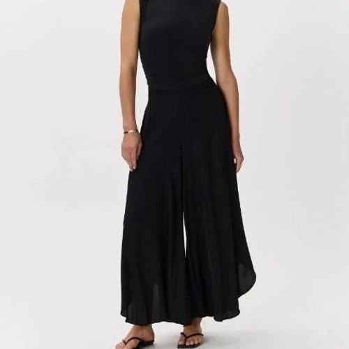 Quince Palazzo Pants Womens Medium Black Washable Silk Stretch