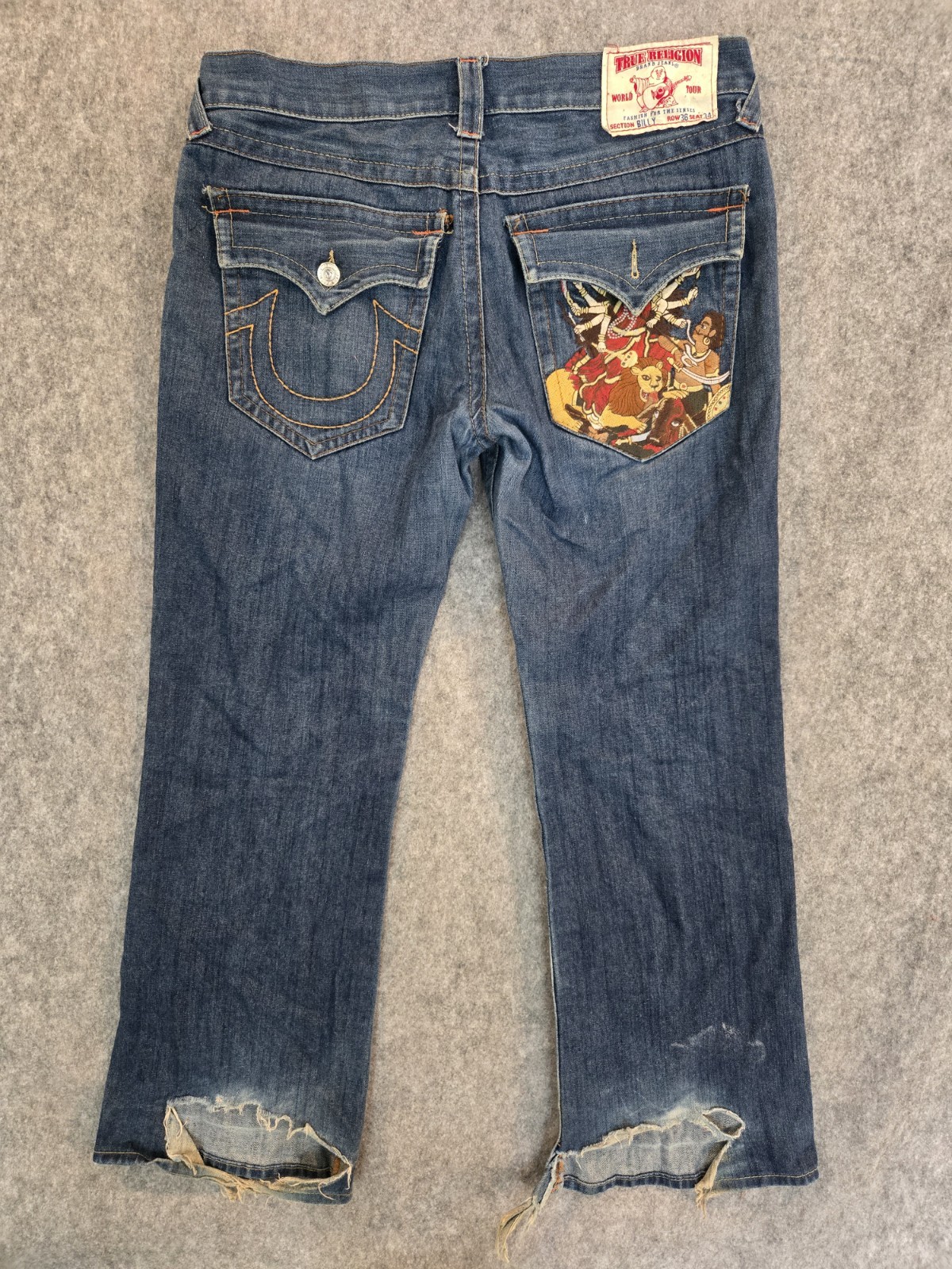 True Religion Rare Embroidered Shiva Hindu God Billy Vintage Wide Jeans 36x32