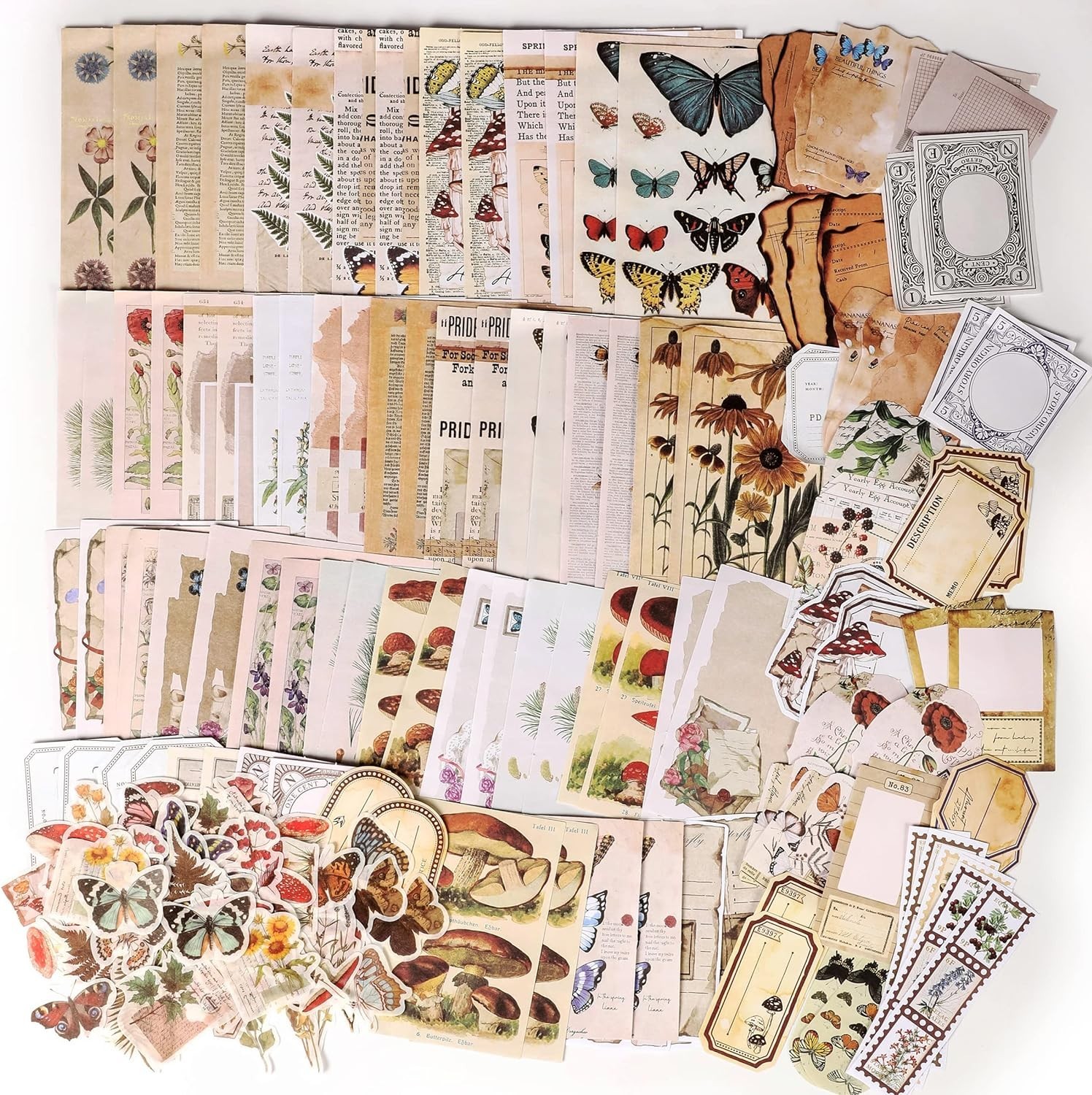 200PCS Vintage Scrapbook Supplies Junk Journal Paper Stickers Ephemera Pack
