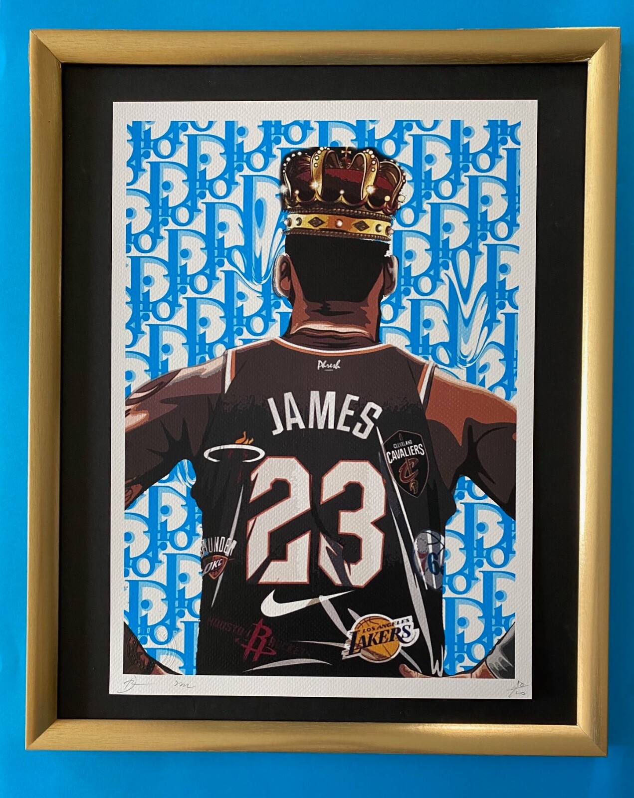 DEATH NYC Signed Large 16x20in Framed LEBRON JAMES DIOR Graffiti Pop Art COA