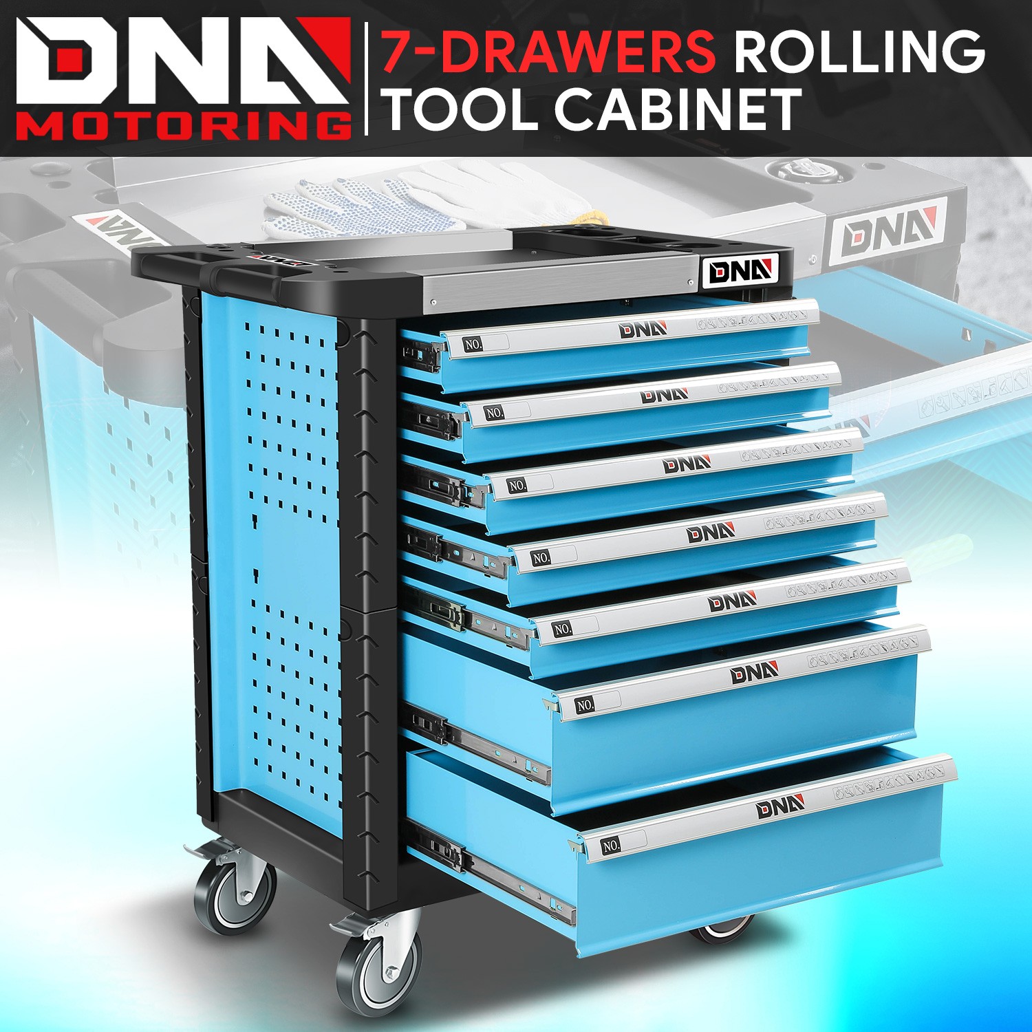 7-Drawer Rolling Tool Chest Cabinet Tray Top Garage Organizer Lockable Blue