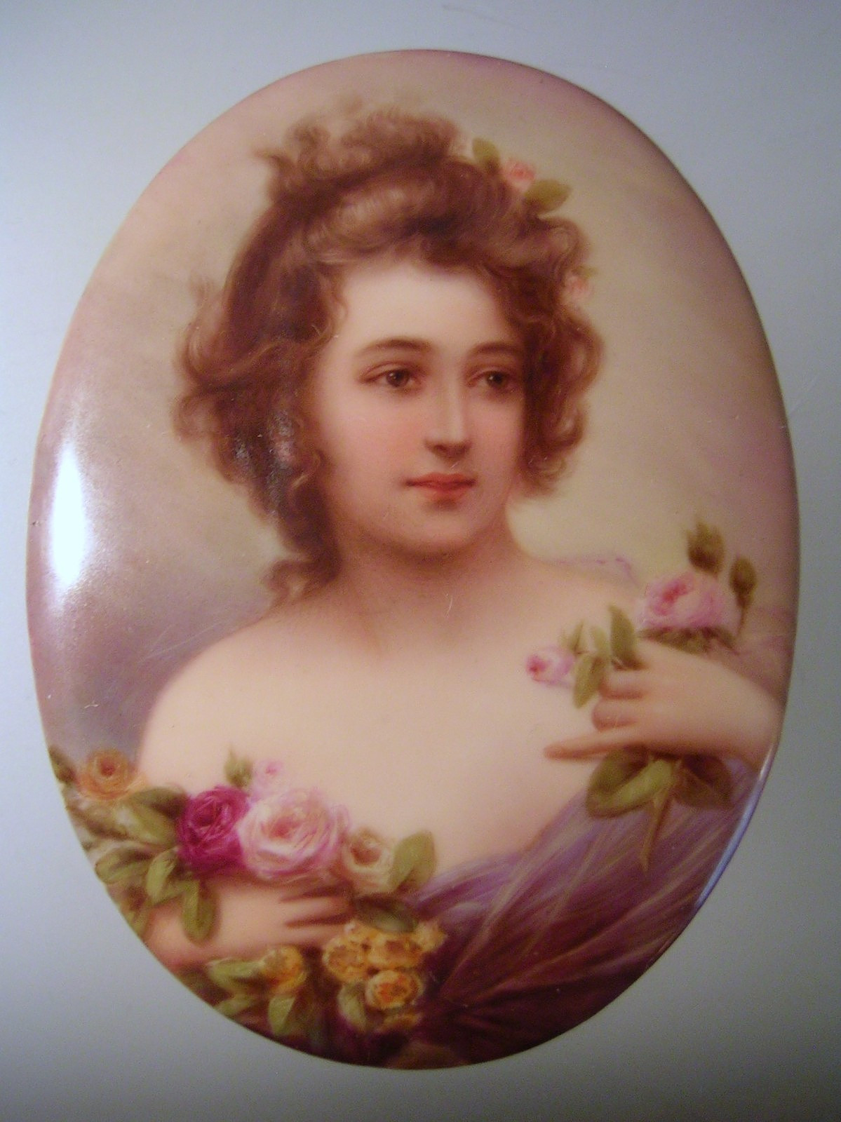 Antique Hand Painted Miniature Portrait on Porcelain Plaque