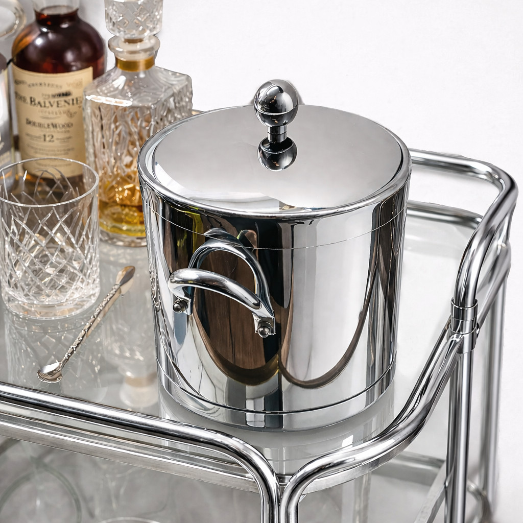 Kitchencraft Americano 5 Qt. Chrome Ice Bucket Lid, Metal Side Handles USA Made