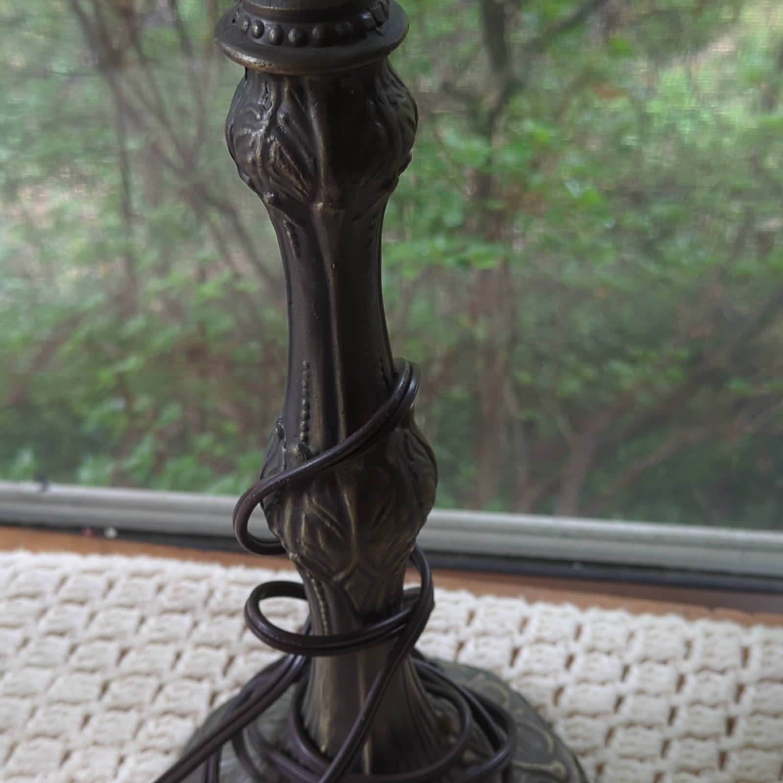 Tiffany Antique Bronze Metal Table Lamp Base, Corded Power, Switch Control Style