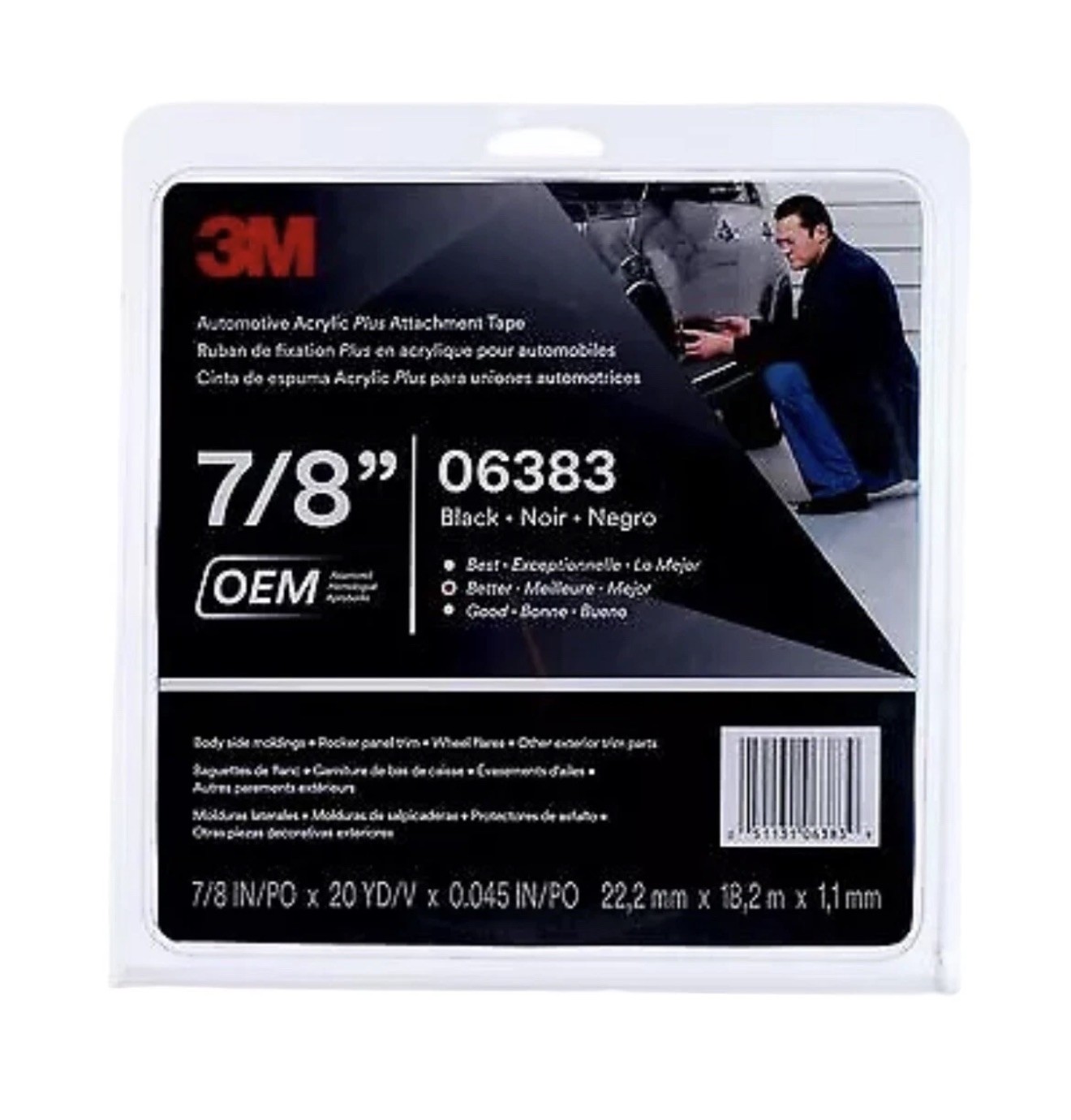 3M 06383 6383 Automotive Acrylic Plus Attachment Tape Blk 45mil (7/8 in x 20 yd)