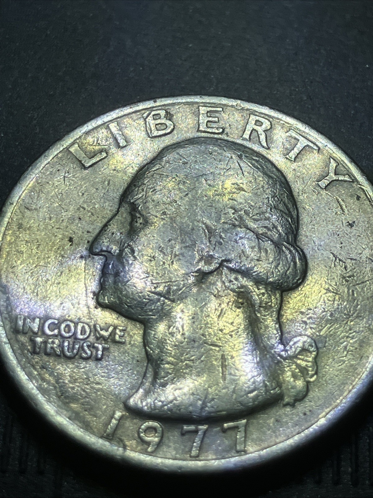 1977 P MISS Strike Obverse Washington Quarter Left of in and Trust error 1977 P MISS Strike Obverse Washington Quarter Left of in and Trust error