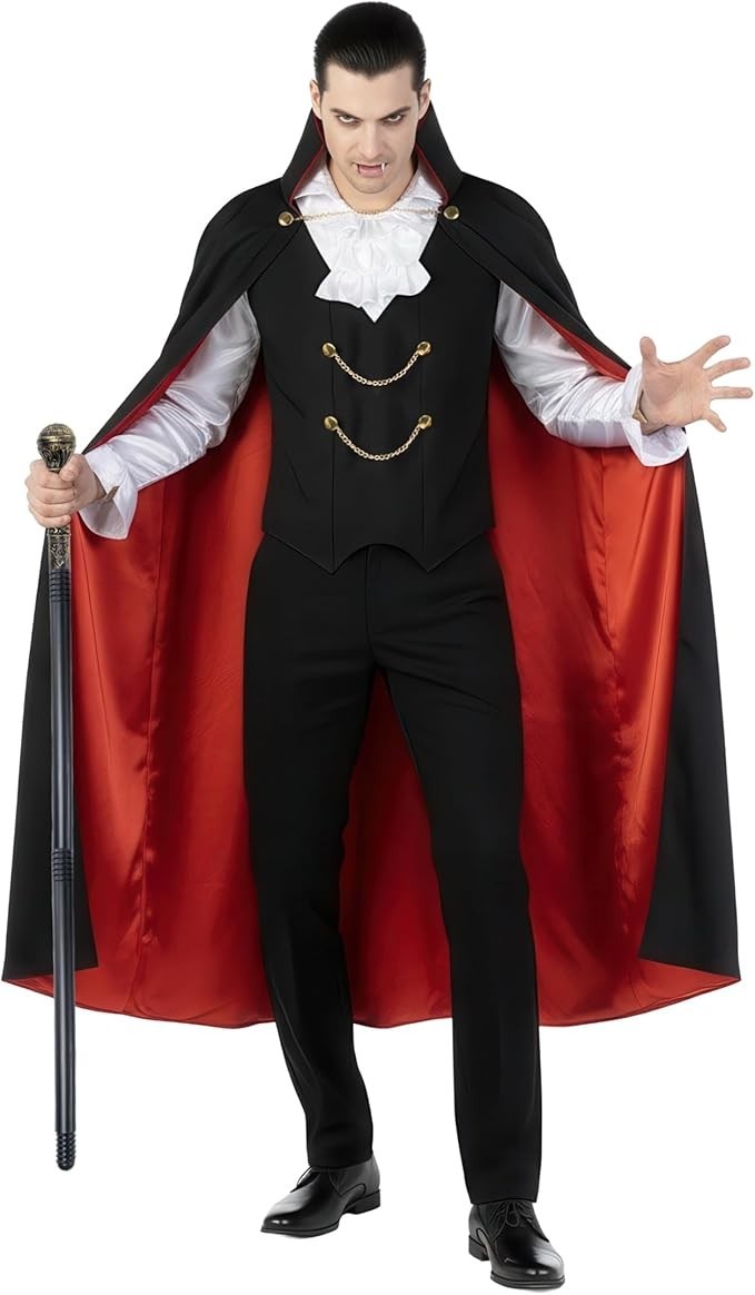 Men`s Vampire Costume Adult Count Dracula Cape + Cane Halloween M - XXL Men`s Vampire Costume Adult Count Dracula Cape + Cane Halloween M - XXL