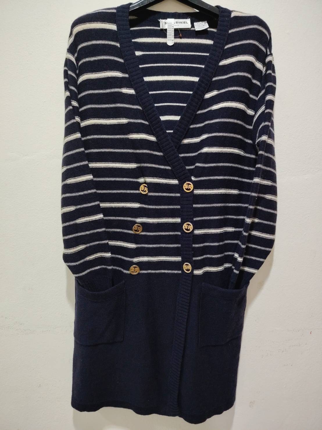 SONIA RYKIEL Paris Vintage Striped Long Cardigan Coat Wool Angora 36
