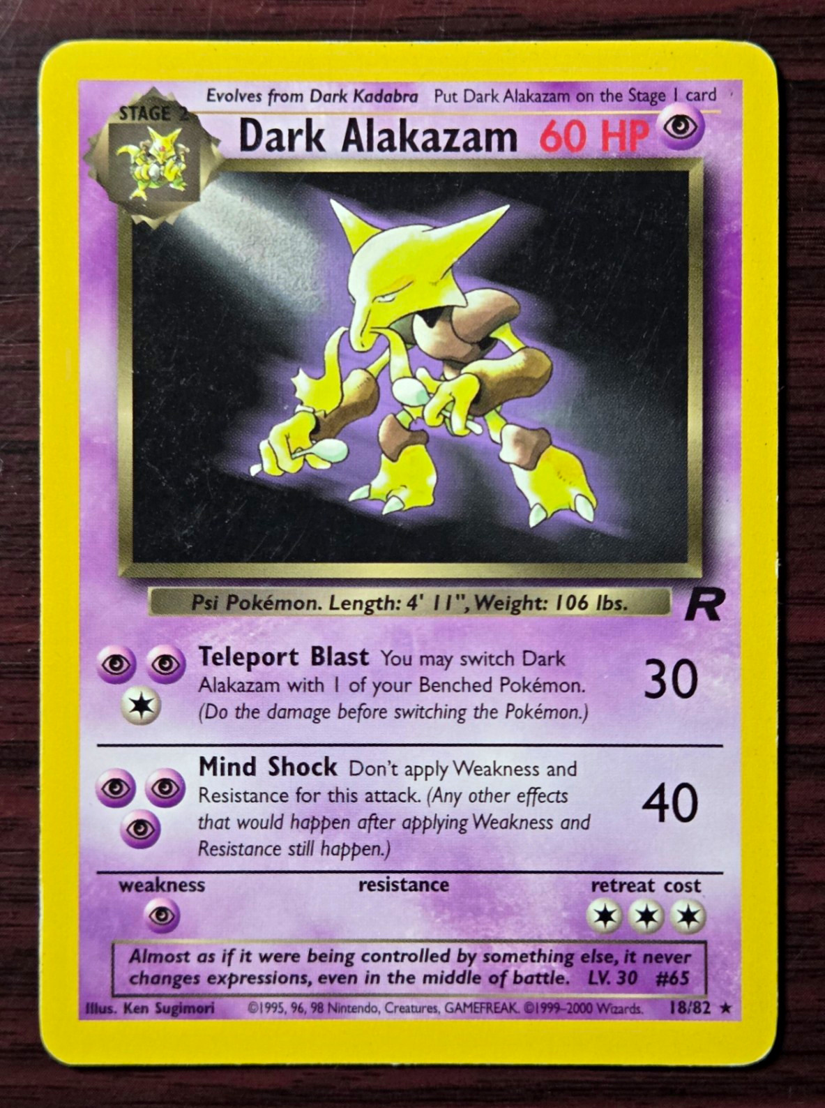 Wizards Dark Alakazam 18/82 Team Rocket Unlimited Rare Regular English 2000 60
