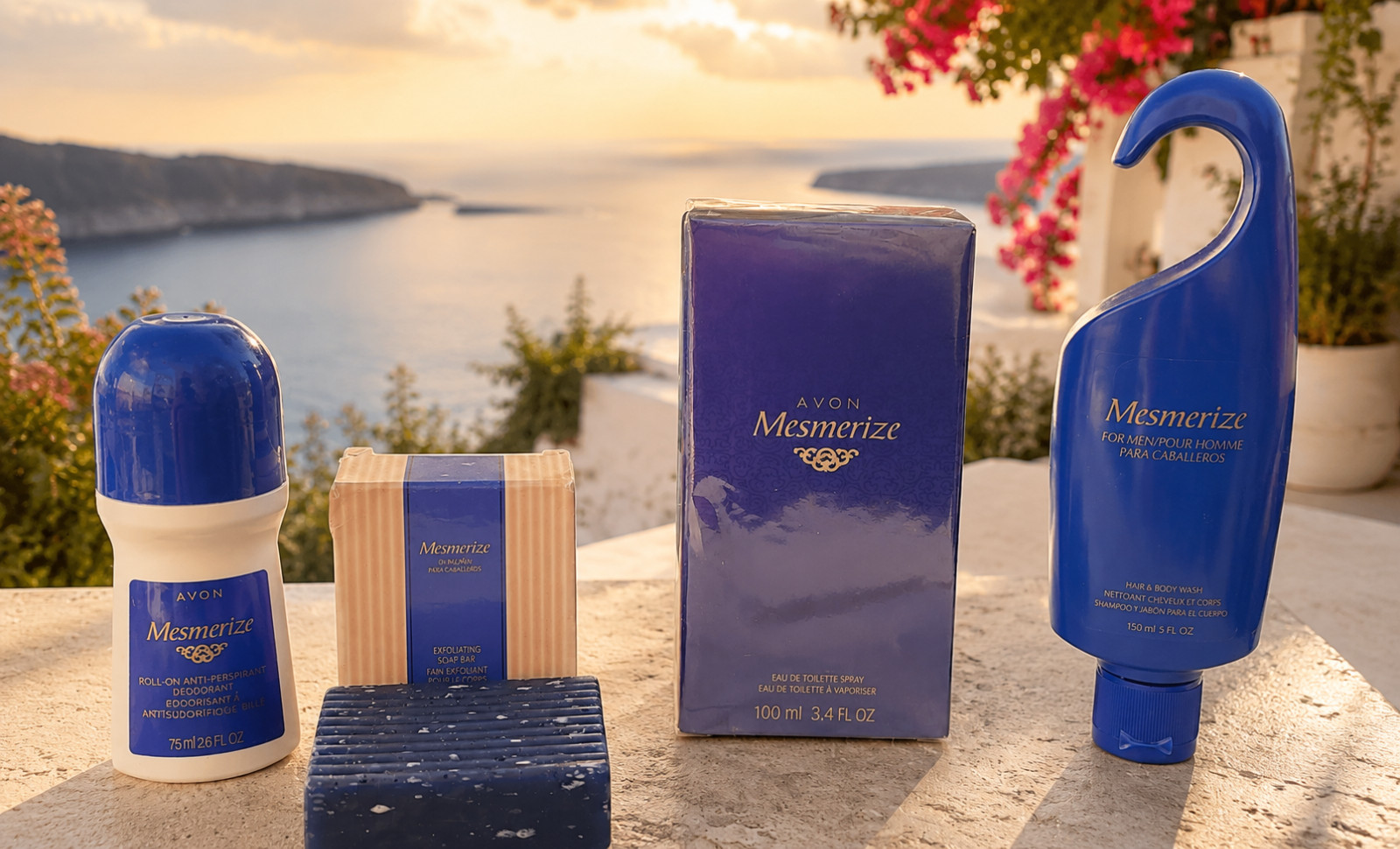Avon Mesmerize for Men 4-Piece Gift Set 100ml EDT + Body Wash + Soap + Roll-On