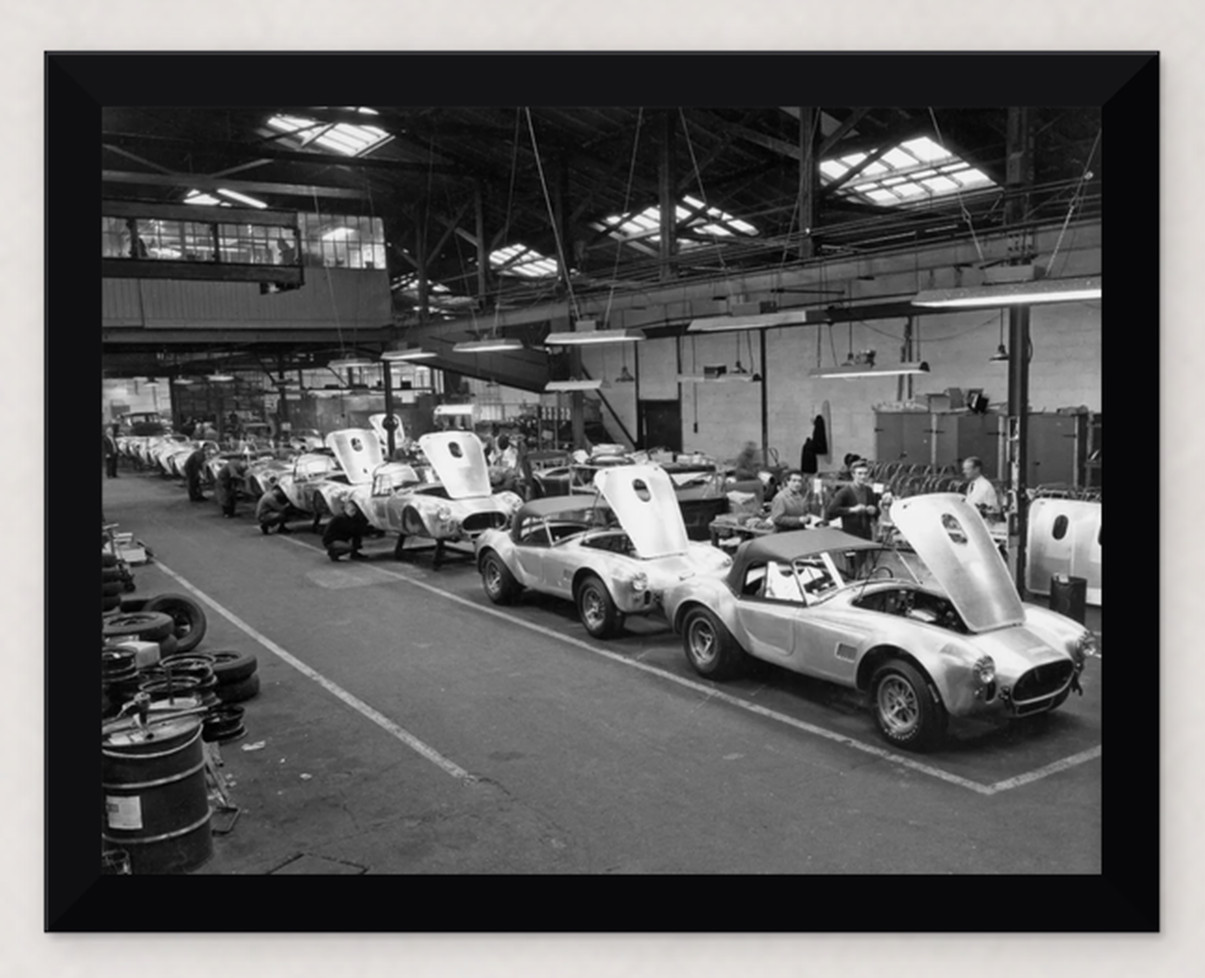 12X9 FRAMED FORD SHELBY COBRA 427 FACTORY ASSEMBLY LINE REPRODUCTION PRINT