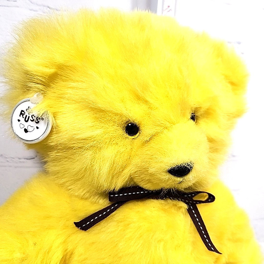 Russ Berrie YELLOW Teddy So Brite Bear Plush Item 1780 Tags Vintage 15in Korea