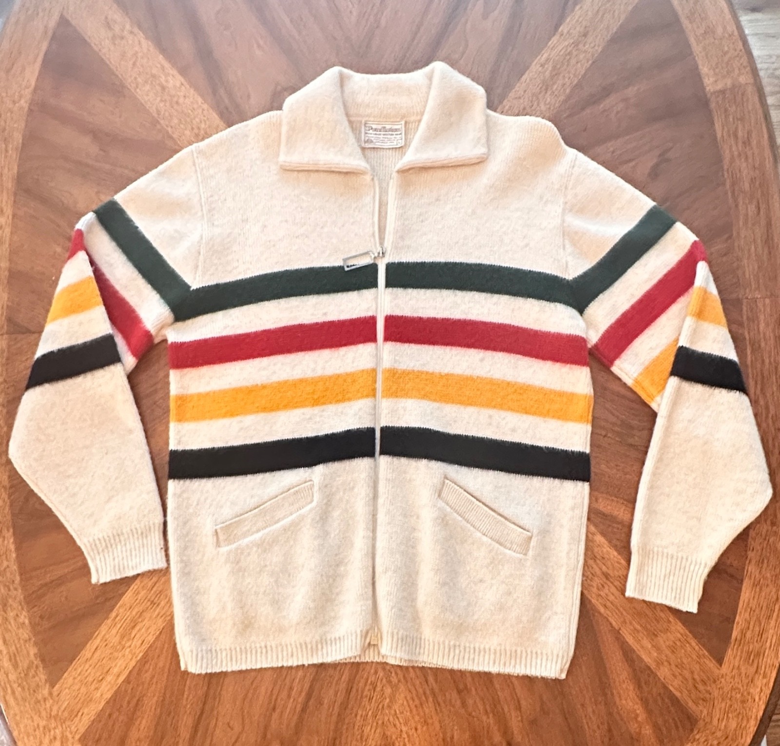 Vintage Pendleton High Grade Western Wear Wool Zip Cardigan Sweater L USA
