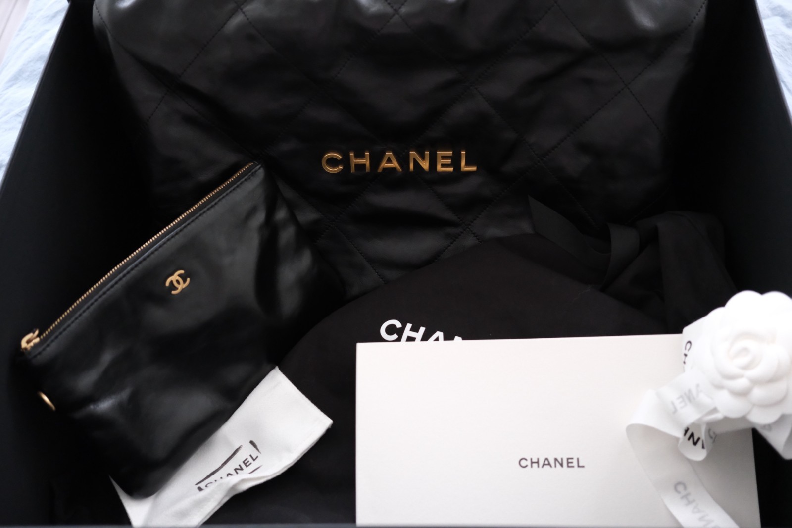 CHANEL 22 Shiny Calfskin Gold Tone Metal Hobo Handbag CHANEL 22 Shiny Calfskin Gold Tone Metal Hobo Handbag