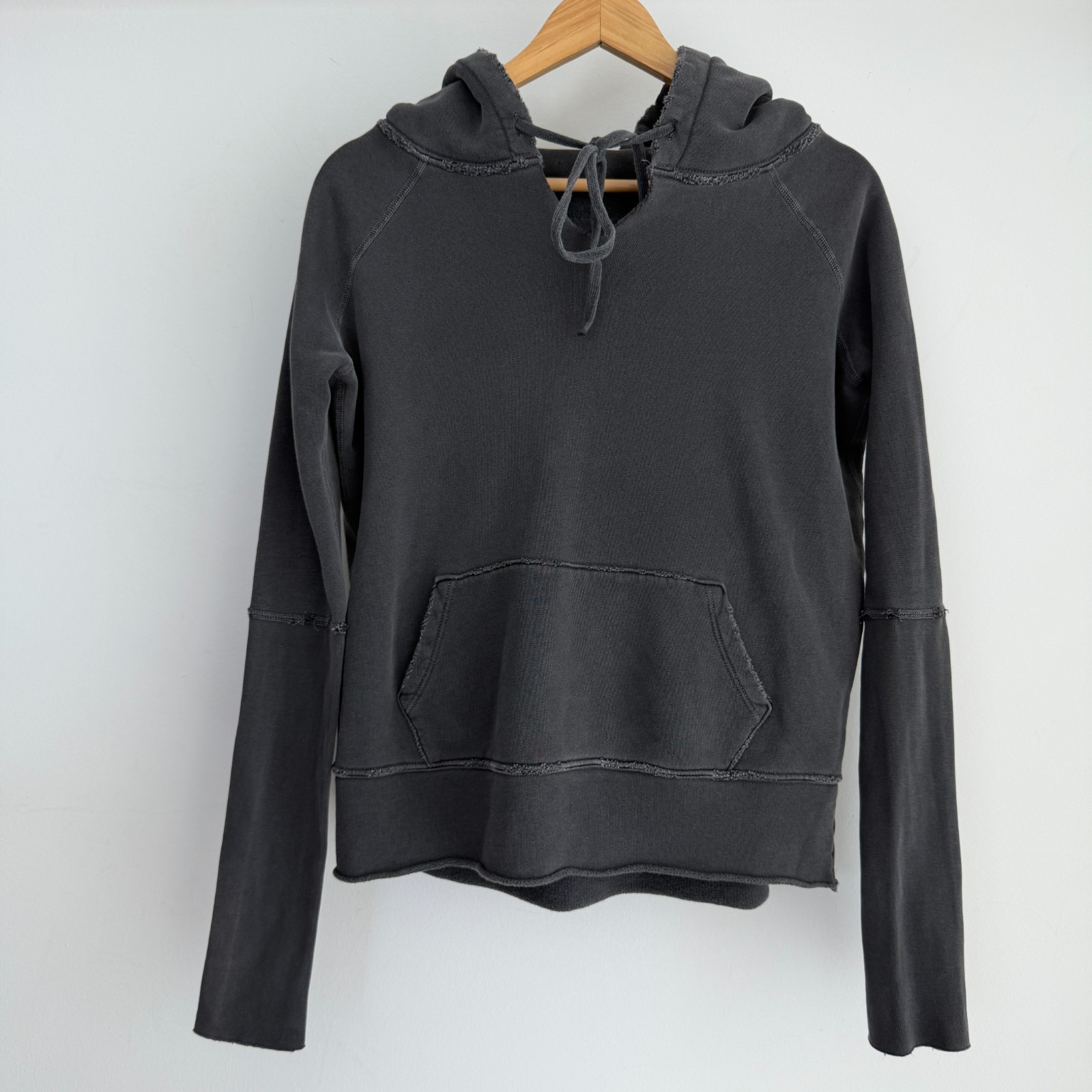 Nili Lotan Janie Hoodie Womens Small Washed Black Distressed Grunge USA Made Nili Lotan Janie Hoodie Womens Small Washed Black Distressed Grunge USA Made