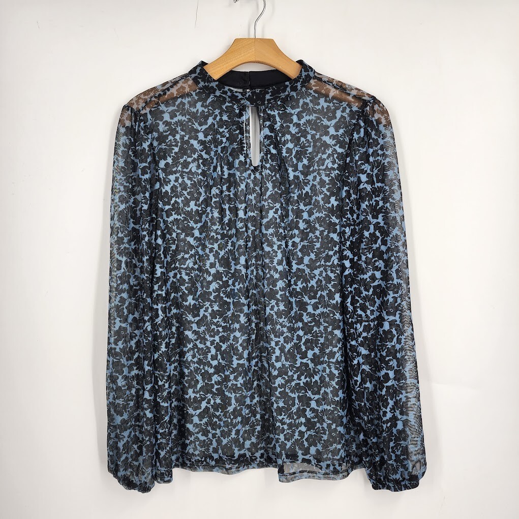 Bobeau Women\'s Collarless Keyhole Long Sleeve Floral Print Blouse SIze XL Bobeau Women\'s Collarless Keyhole Long Sleeve Floral Print Blouse SIze XL