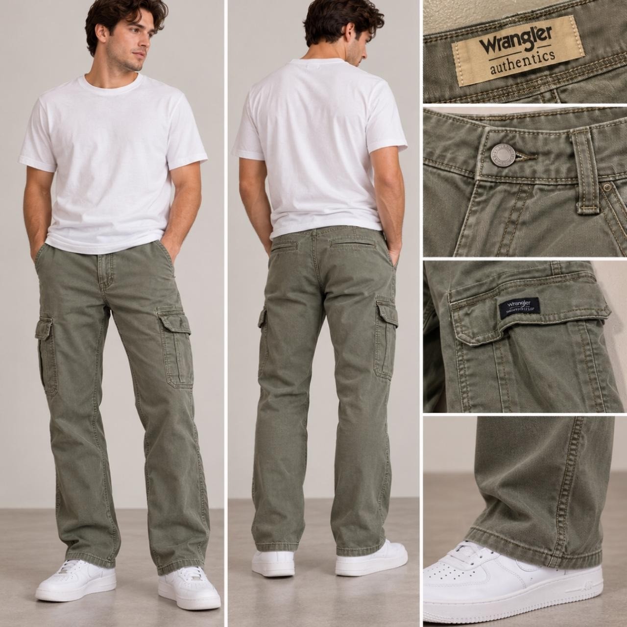 Wrangler Authentics Mens Premium Cargo Pants Olive Green Straight Leg 29x30