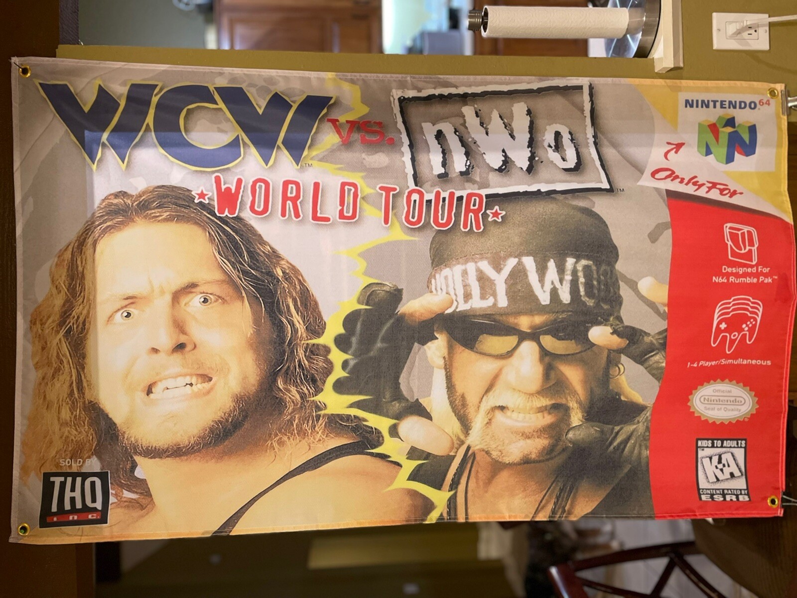WCW Vs NWO World Tour Nintendo N64 5ft Flag Banner Poster 1997 64 THQ WWF Hogan