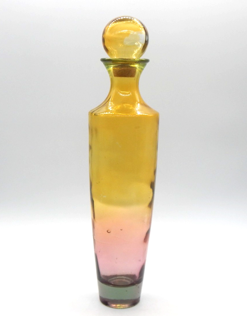 VTG Blenko Style MCM Amber Pink 19\' Glass Decanter Round Stopper Made In Spain