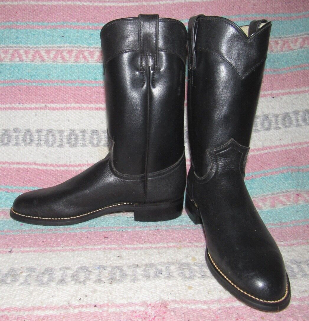 Women\'s VTG Justin Diamond J Black Leather Roper Cowboy Boots 5.5 B NEW in Box