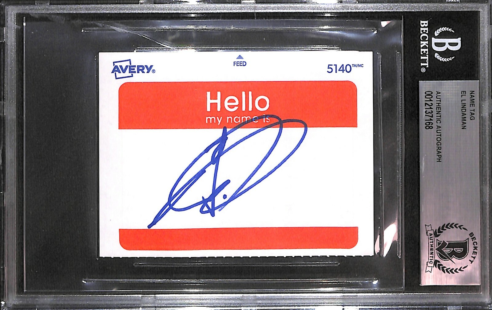 El Lindaman Signed Name Tag BAS Beckett COA AEW OWE DDT Zero1 BJW W-1 Autograph