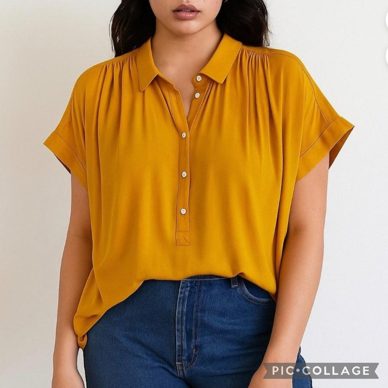 Madewell Drapey Central Popover Blouse Women\'s XS Mustard Yellow Oversized Relax