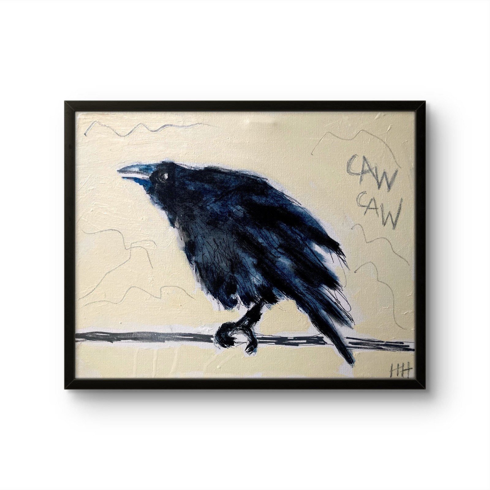 Hammond Original 11x14 Expressionist Black Crow Perched Painting Signed Canvas