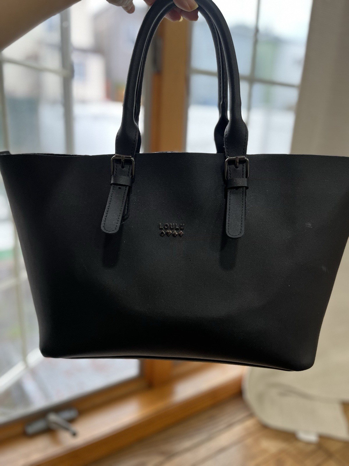 Black Faux-leather Loulu Tote Handbag Shoulder Bag Purse