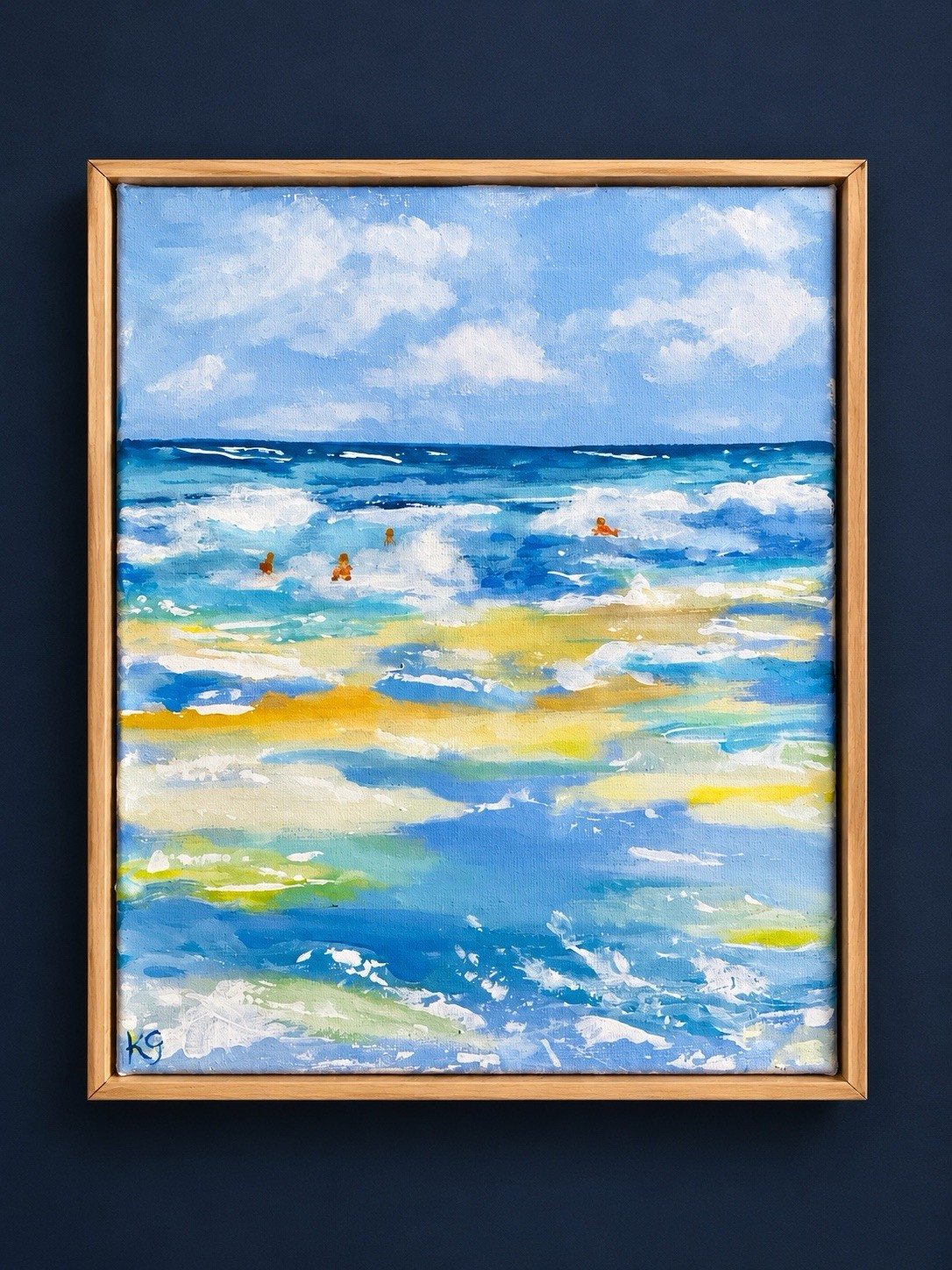 Original 8x10 Surfer Ocean Painting Framed Coastal Beach Art Signed