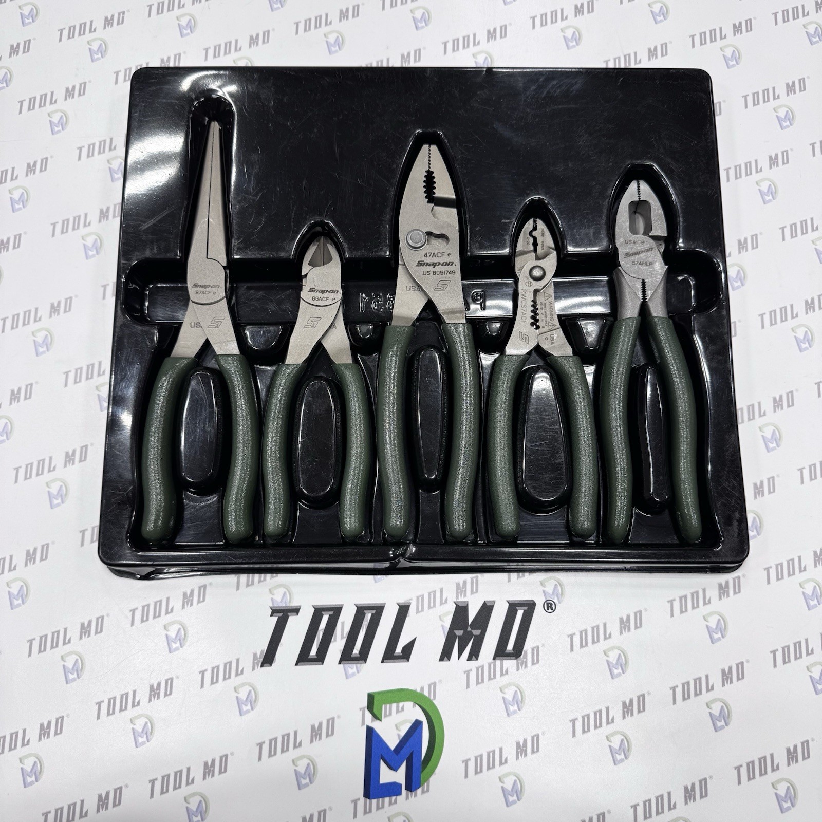 Snap-on Tools RARE 5pc COMBAT GREEN Plier / Cutter / Wire Stripper Set PL500GSCG