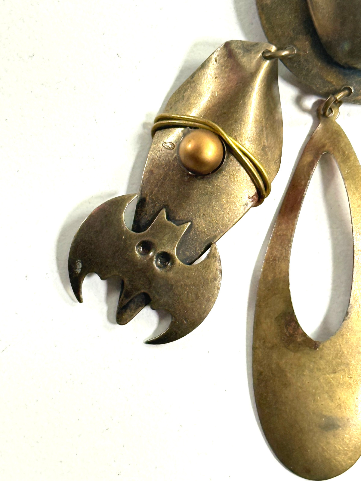 vtg UNUSUAL Copper? Brass Artisan mid-century? mcm brooch earring BATS vtg UNUSUAL Copper? Brass Artisan mid-century? mcm brooch earring BATS