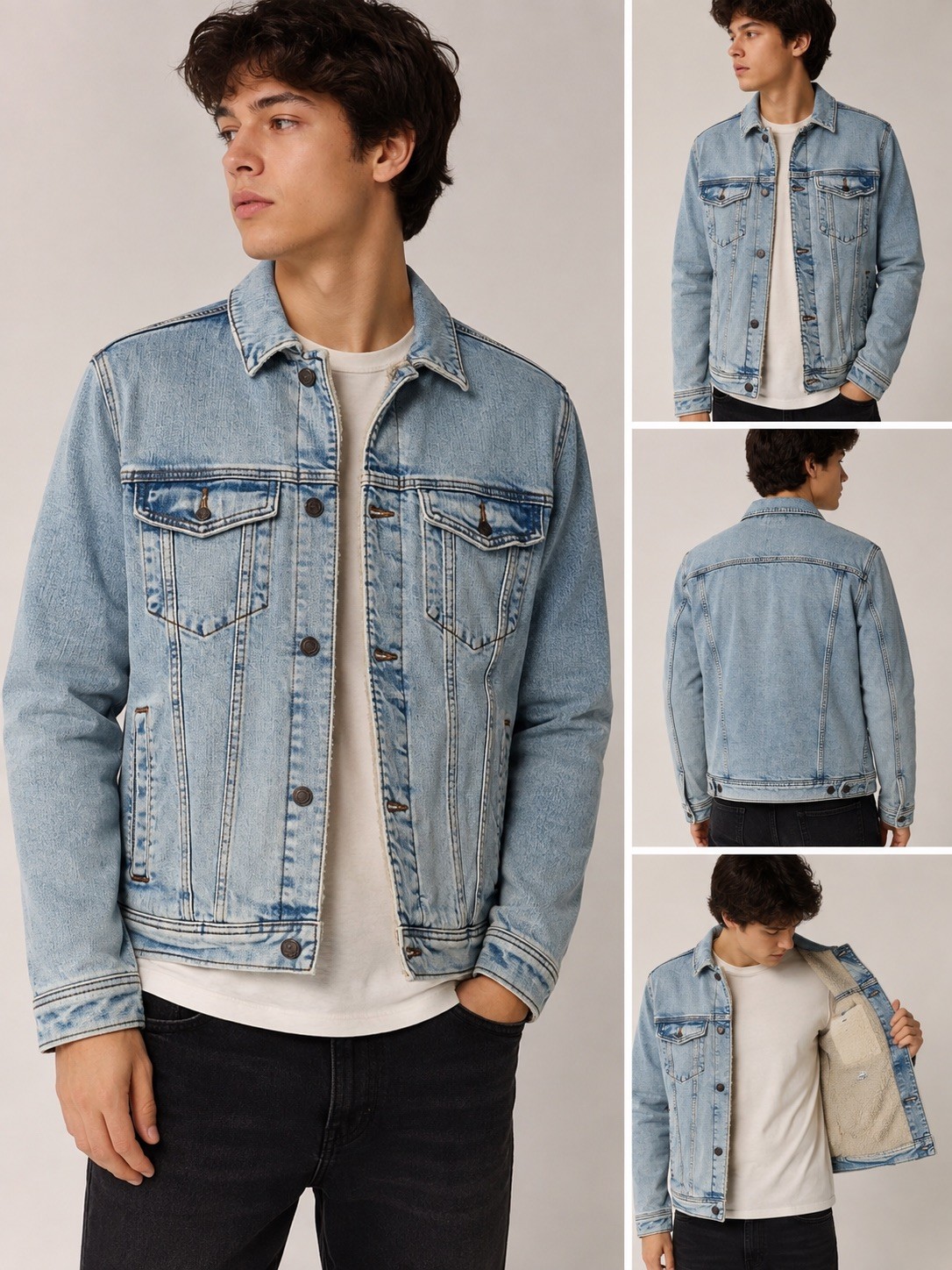 Hollister Epic Flex Men’s XS Sherpa Lined Denim Jacket Light Wash Trucker