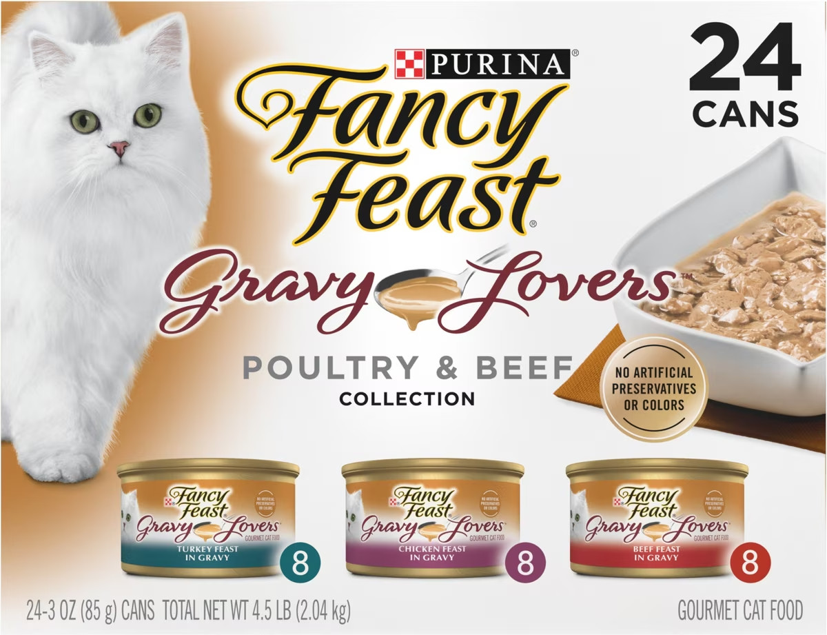 Purina Fancy Feast Gravy Wet Cat Food - Variety Pack of 24x3oz Cans