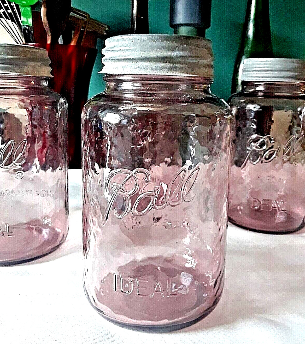 BALL Quart PINK Mason Jar ~ Antique ZINC LID Collectible ~ Rose Collector\'s