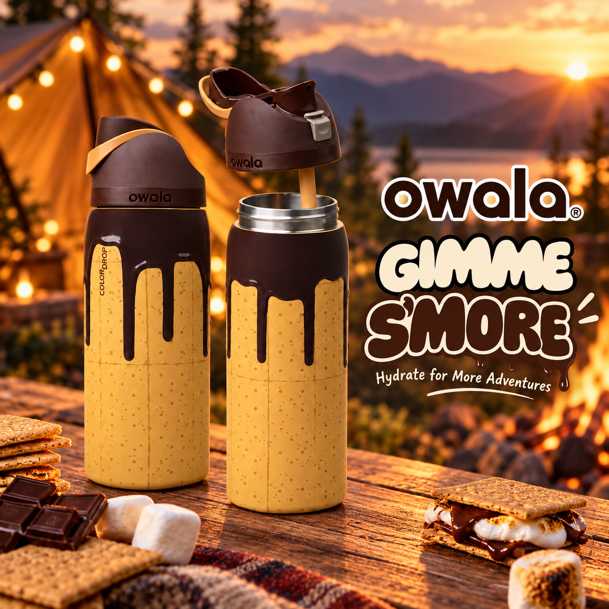 NEW Owala FreeSip 32 oz 946 ml Gimme S’more Water Bottle Leakproof Gift