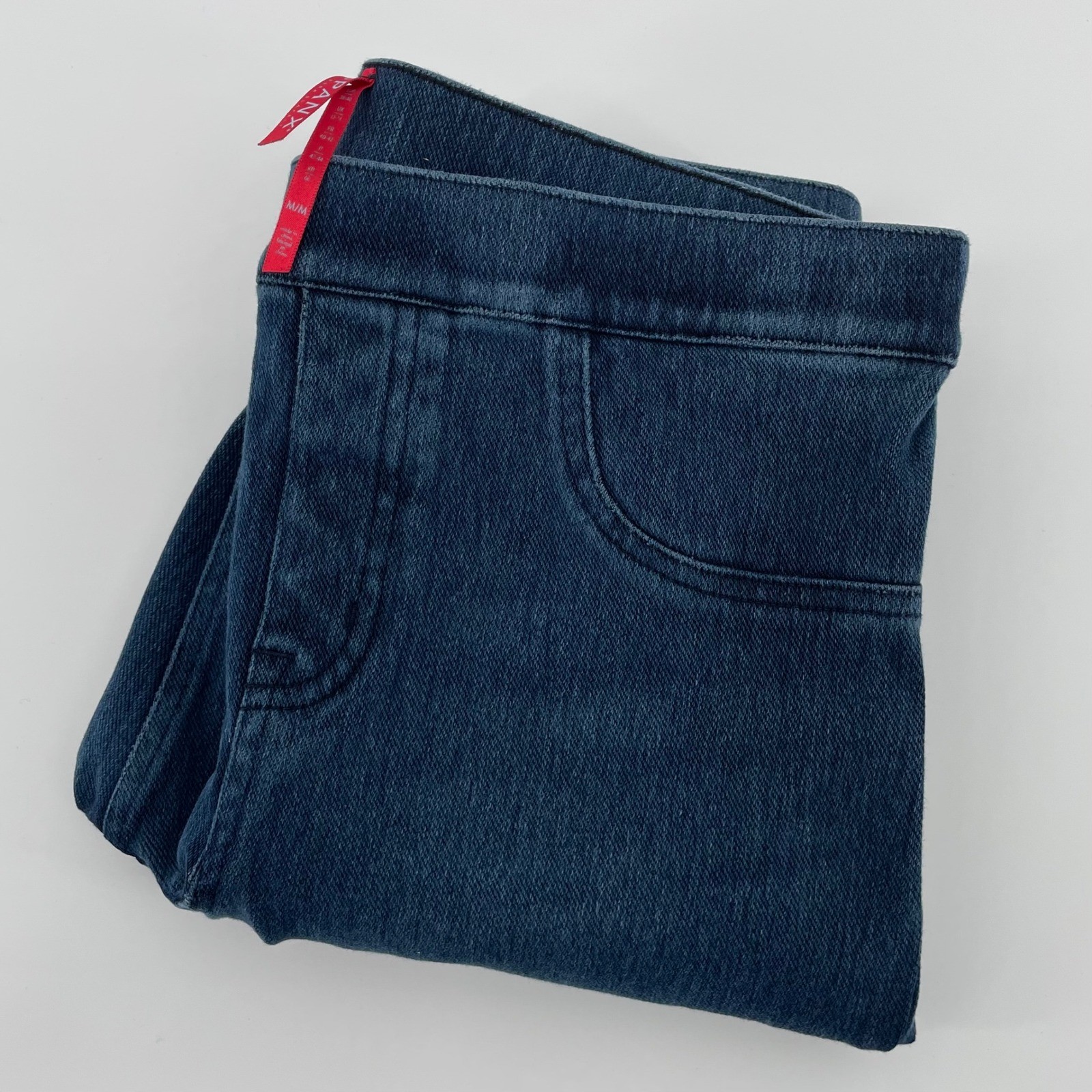 Spanx Jean-ish Leggings Women\'s Medium Indigo Blue Denim Pull On Skinny Pants Spanx Jean-ish Leggings Women\'s Medium Indigo Blue Denim Pull On Skinny Pants