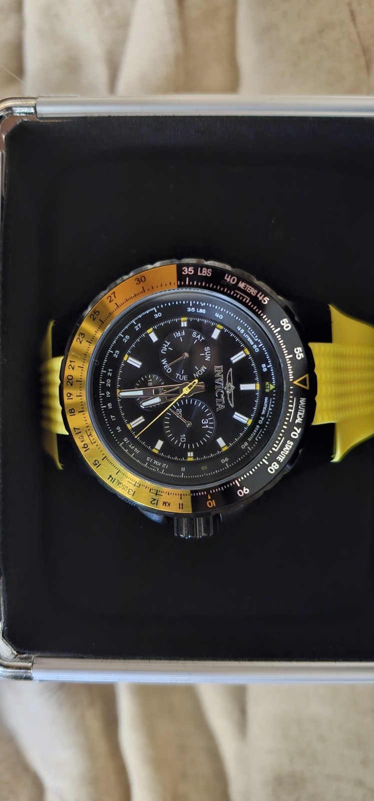 Invicta Avicta 33038 50mm Black Stainless Steel Case with Yellow Wristband