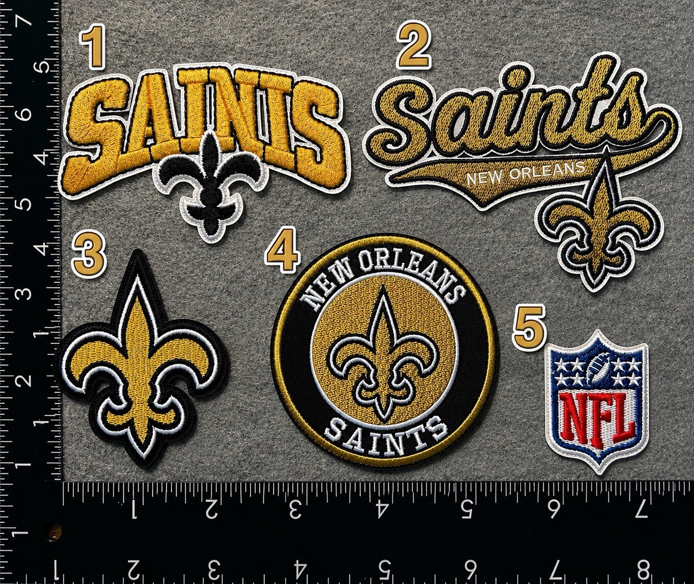 LOT OF 5 NEW ORLEANS SAINTS NFL FOOTBALL IRON ON EMBROIDERED PATCH SEE PHOTOS