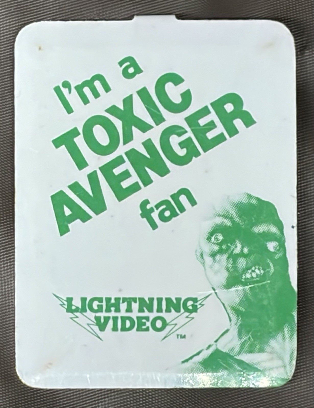 Vintage I’m A Toxic Avenger Fan Promo Tin Tab Badge Lightning Video Troma