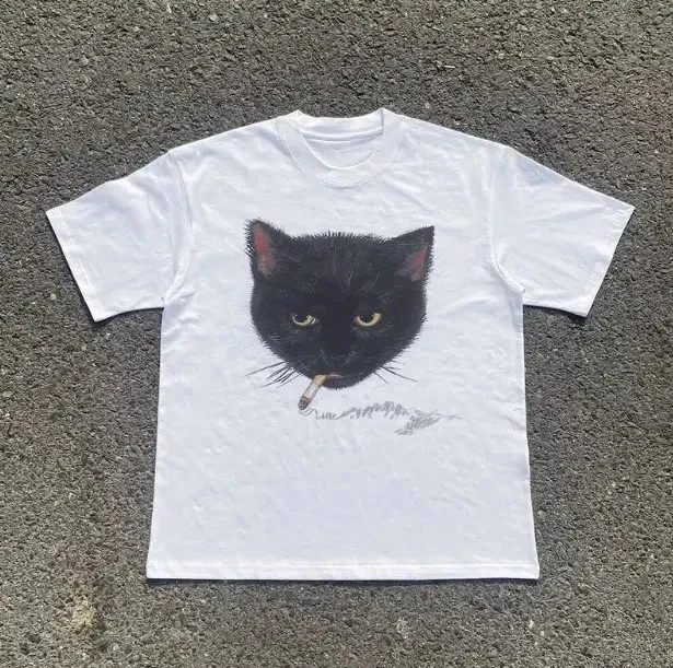 Y2k Smocking Cat T-Shirt, Unisex Vintage Graphic Tees Gothic  Sizes S-5XL