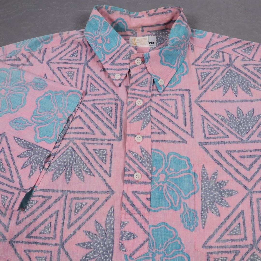 VTG Reyn Spooner Hawaiian Popover Button Shirt Men XL Pink Tropical Aloha Inside
