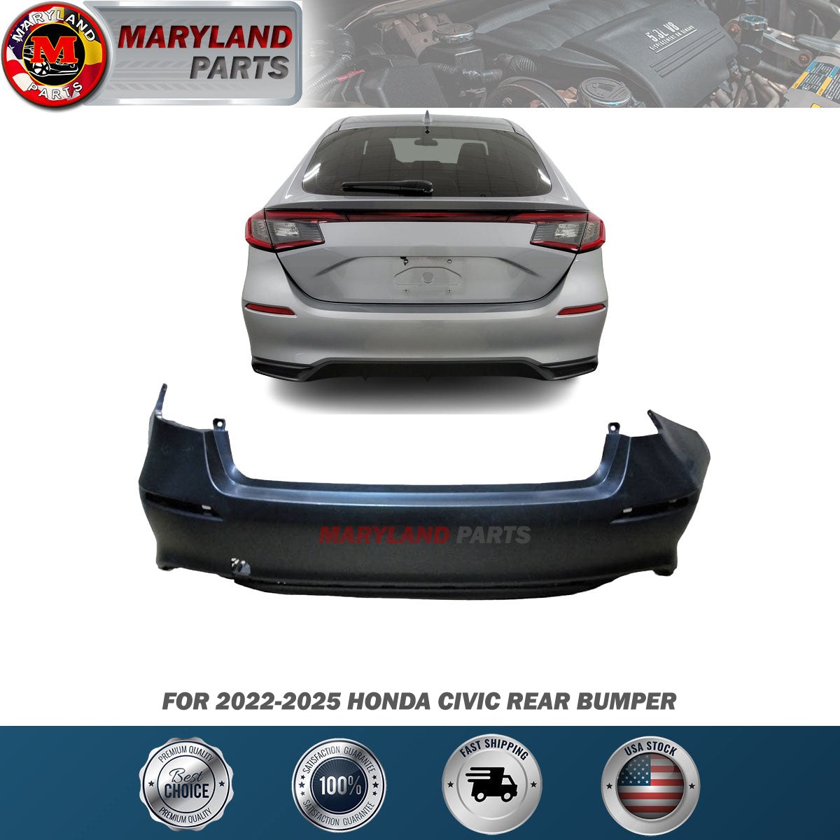 For 2022-2025 Honda Civic Rear Bumper For 2022-2025 Honda Civic Rear Bumper
